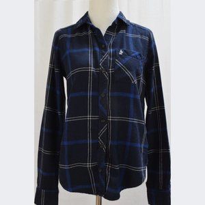 Abercrombie & Fitch Women's Size XS Navy Blue Flannel Shirt Top Blouse
